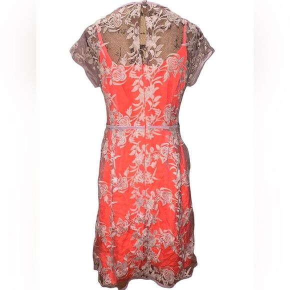 NWT Nanette Lepore Waldorf Girl Sheath Orange Crepe w/Lavender Lace Dress 10 - Picture 6 of 14